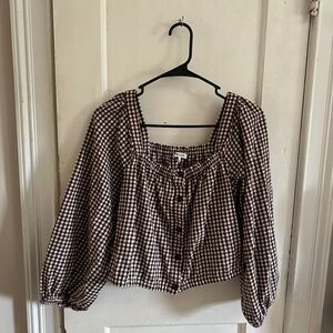 Madewell cropped gingham top medium